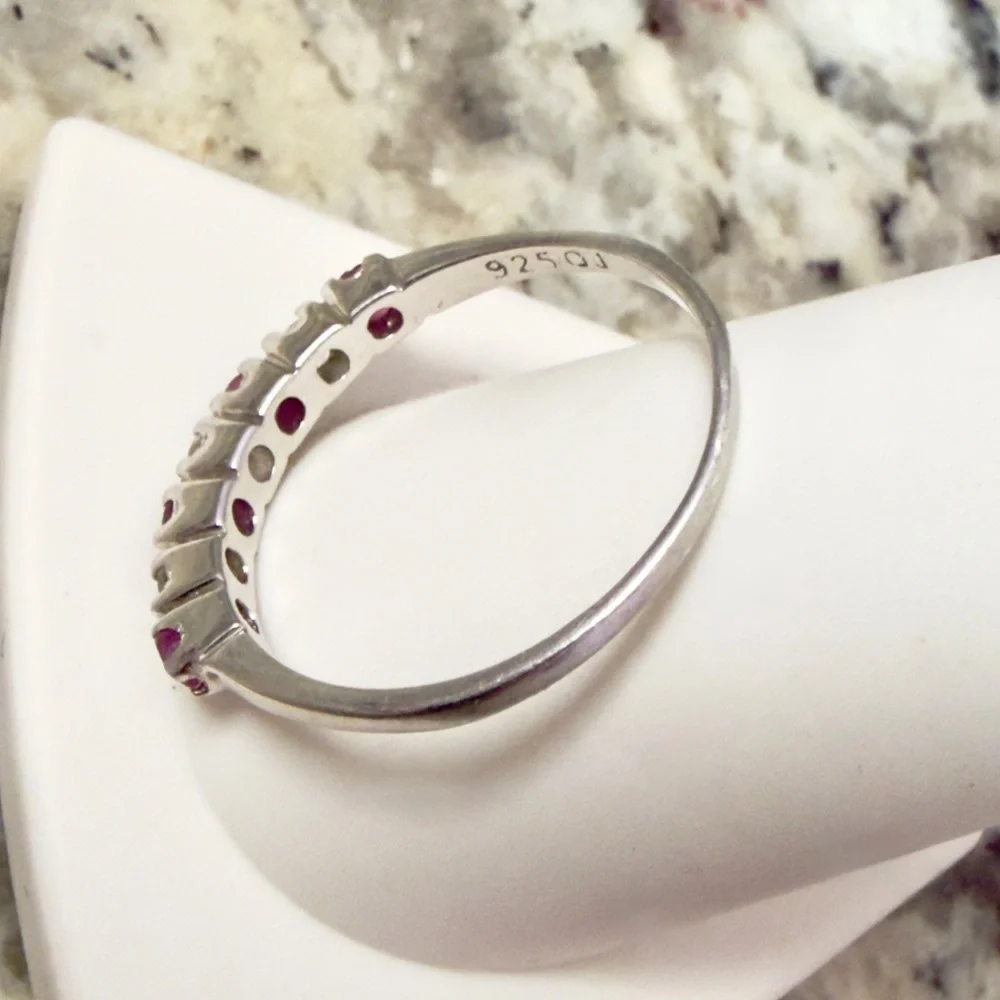 0.51 ct. Genuine Ruby & White Topaz 925  Size 8